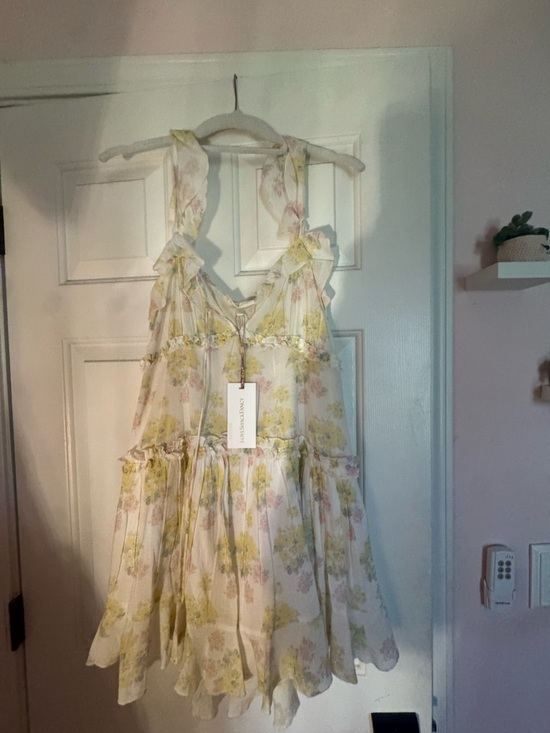 LoveShackFancy Dresses & Skirts - LoveShackFancy Floral Ruffle Mini Dress in Cream, Yellow, Pink